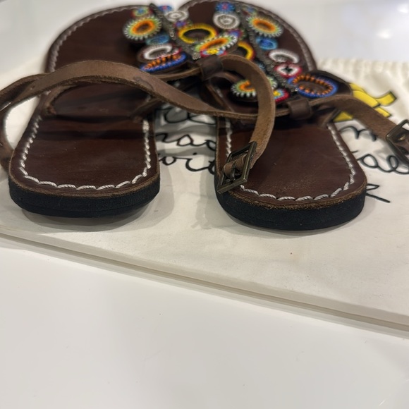 Larettamia Hand Beaded Leather Sandals 38 - Picture 3 of 7